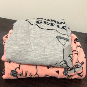 Gray and Pink Cat Print Pajama Set